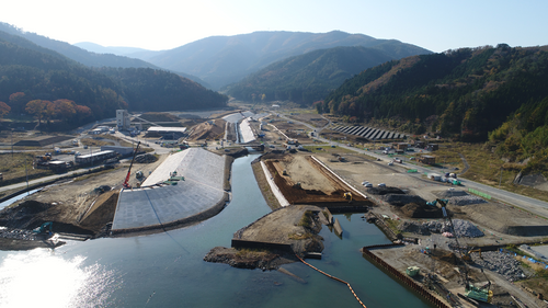 大原川河川災害復旧工事の上空からの写真